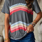Multicolored Chevron Stripe Round Neck Side Slit T-Shirt