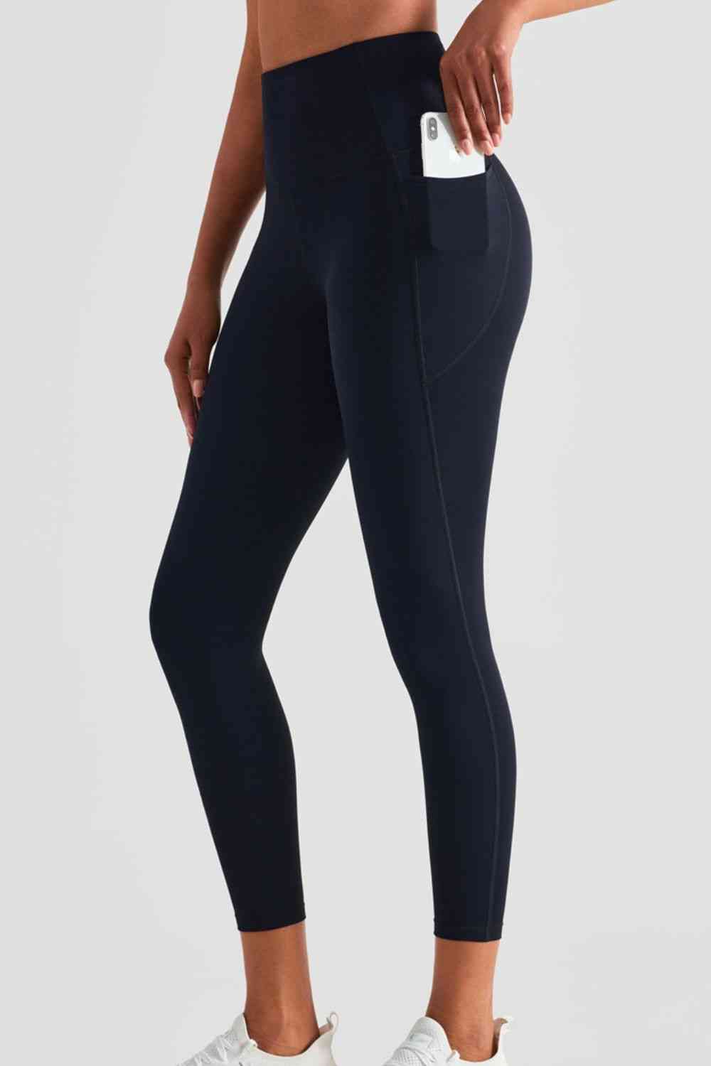 Wide Waistband Sports Leggings with Pockets