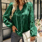 Applique Frill Trim Tie Neck Blouse