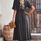 Gathered Detail Buttoned V-Neck Midi Dress