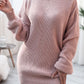 Rib-Knit Balloon Sleeve Boat Neck Sweater Dress