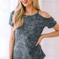 Acid Wash Cold-Shoulder T-Shirt