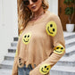 Smiley Face Distressed Round Neck Sweater