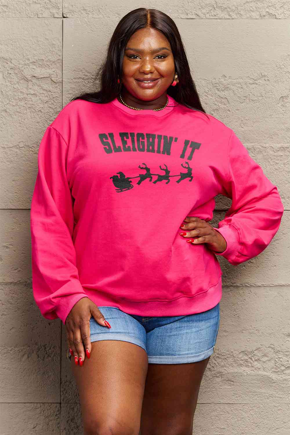 Simply Love Full Size SLEIGHIN' IT Graphic Sweatshirt