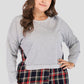 Full Size Plaid Patch Drop Shoulder Round Neck Top