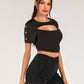 Cutout Grommet Detail Cropped Tee