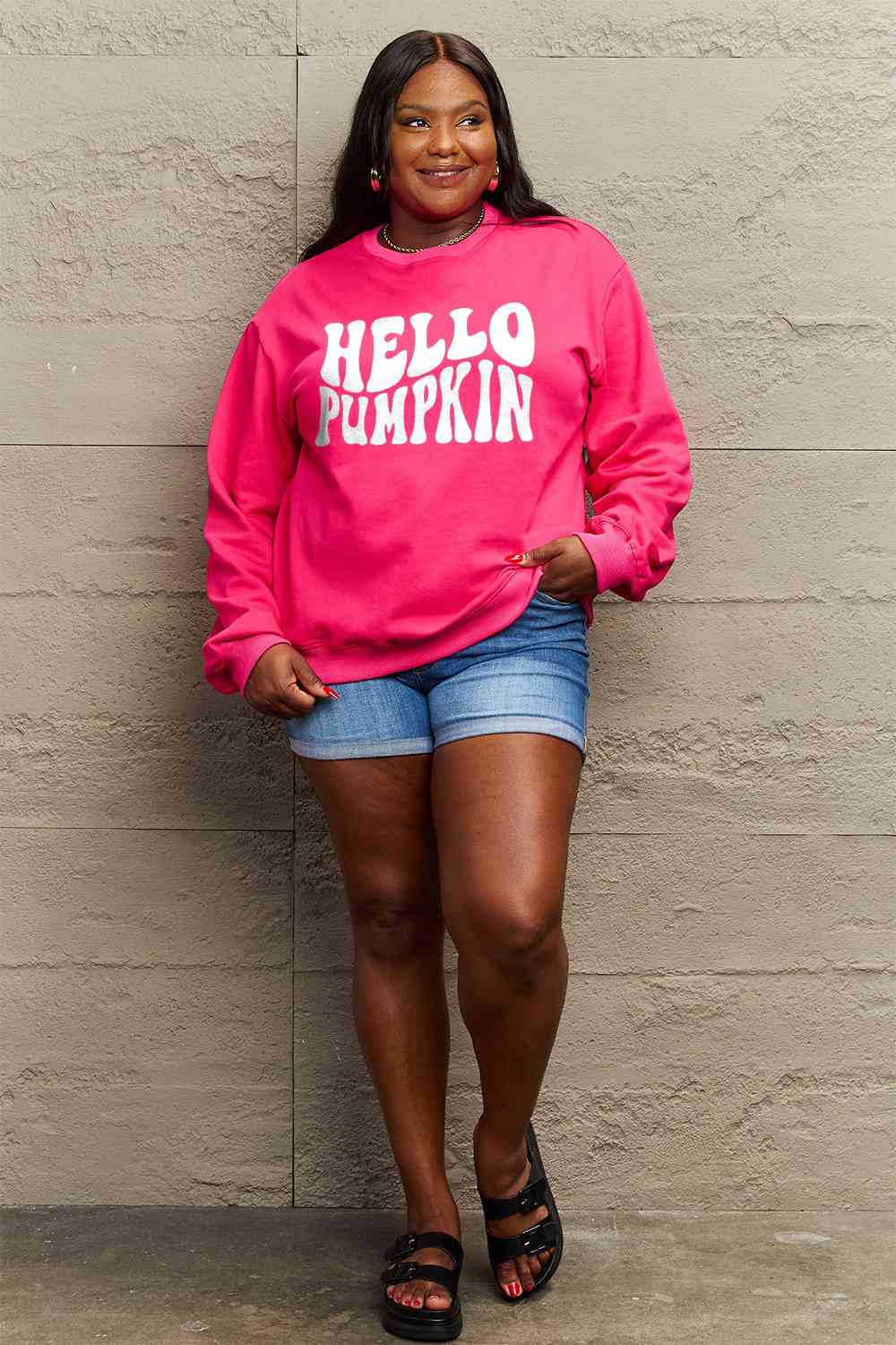 Simply Love Full Size HELLO PUMPKIN Graphic Sweatshirt