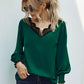 Lace Trim Lantern Sleeve Blouse