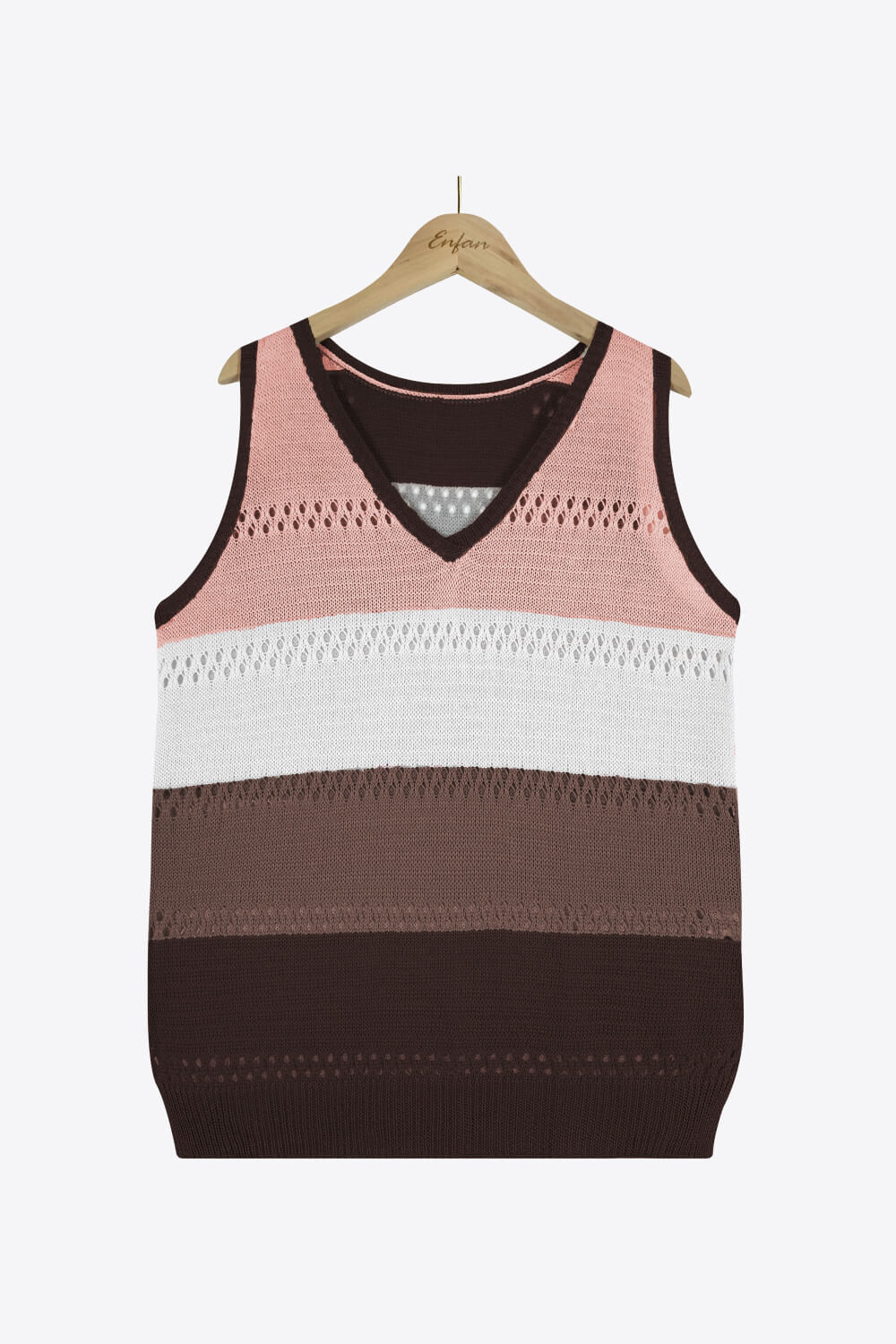 Striped Openwork V-Neck Knit Tank