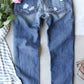 Leopard Patch Distressed Straight Leg Jeans