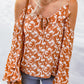 Floral Cold-Shoulder Flare Sleeve Blouse