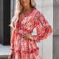 Floral Frill Trim Plunge Flounce Sleeve Dress