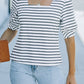 Striped Half Puff Sleeve Square Neck T-Shirt