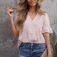 Eyelet Short Sleeve Pleated Blouse
