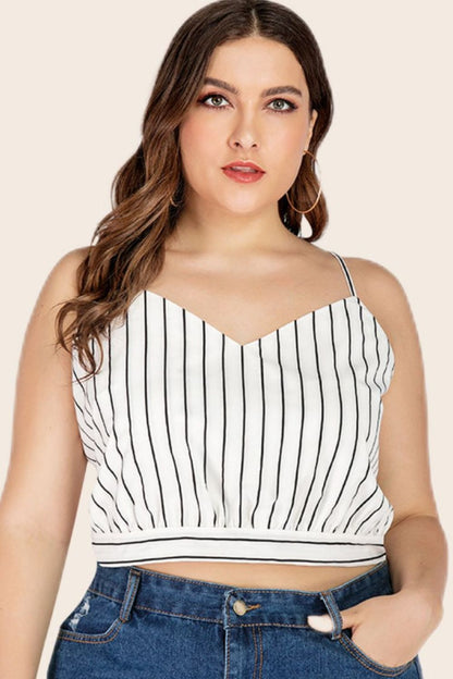 Plus Size Striped Tie-Back Cropped Cami