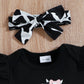 Graphic Ruffled Bodysuit and Cow Print Shorts Set