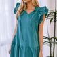 Ruffle Shoulder Tie-Neck Tiered Dress