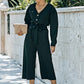 Belted Button Front Cropped Jumpsuit