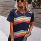 Multicolored Chevron Stripe Round Neck Side Slit T-Shirt