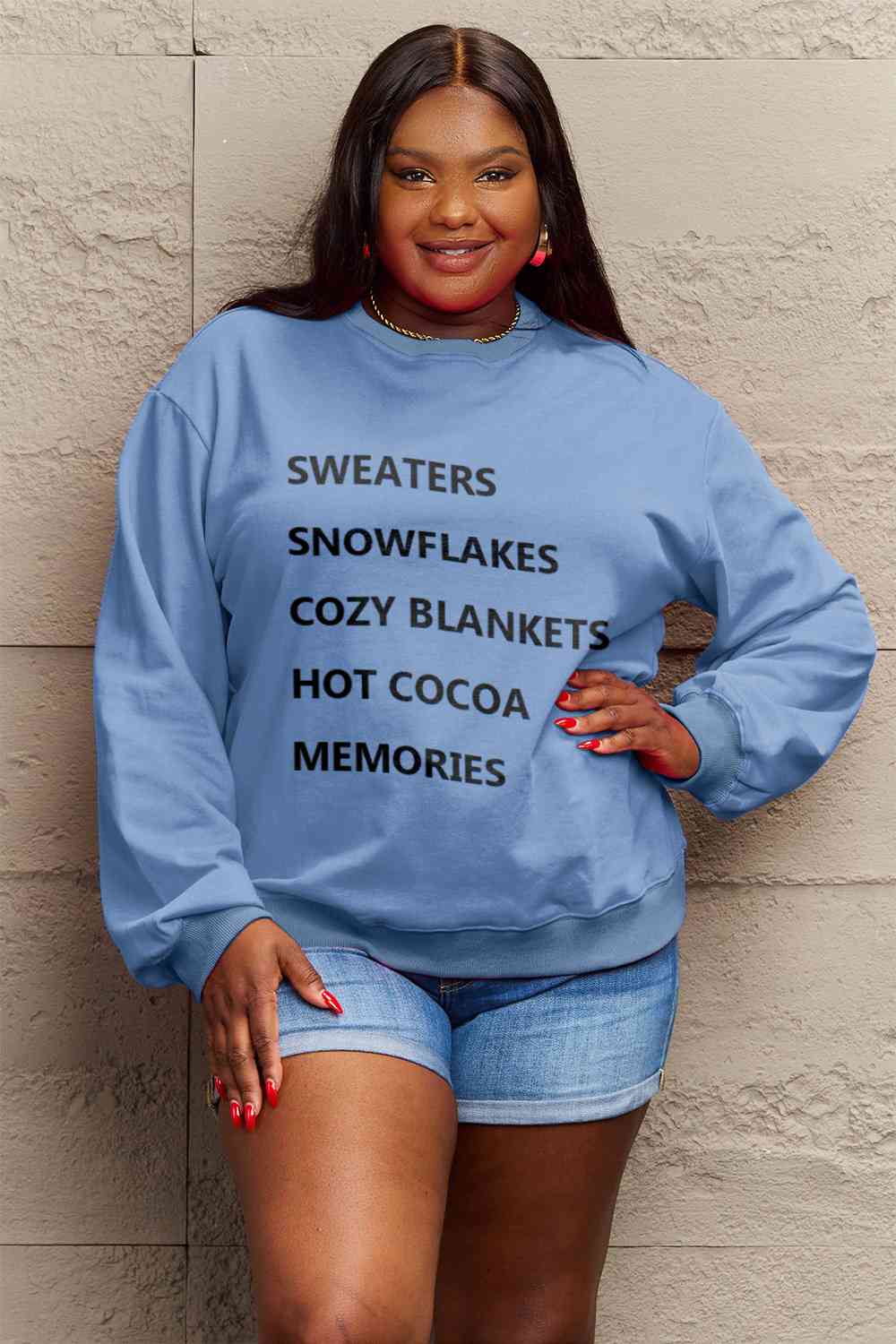 Simply Love Full Size Letter Graphic Round Neck Sweatshirt