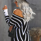 Chevron V-Neck Button Cuff Sweater