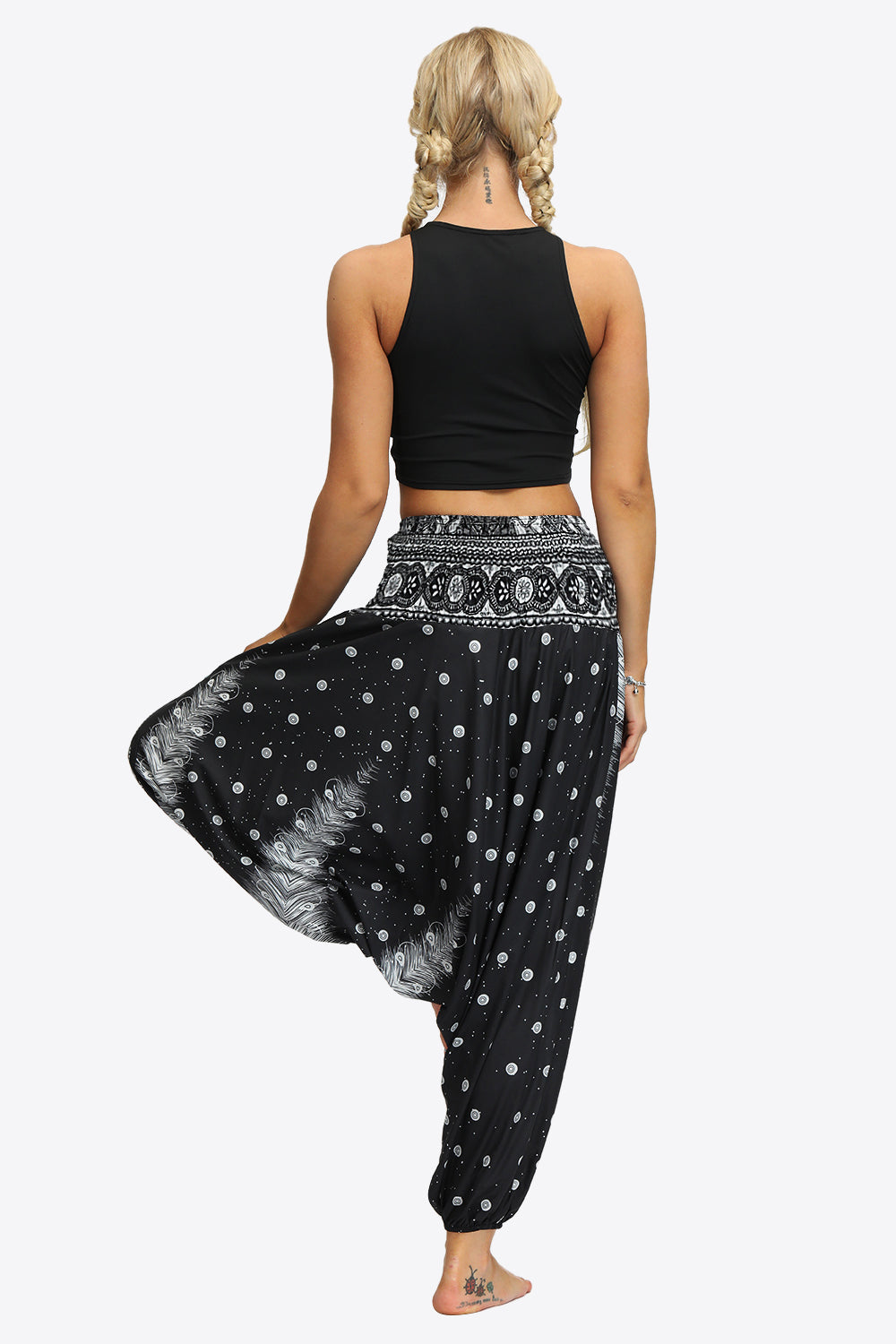 Printed Smocked Waist Harem Pants