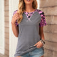 Striped Leopard Raglan Sleeve Tee