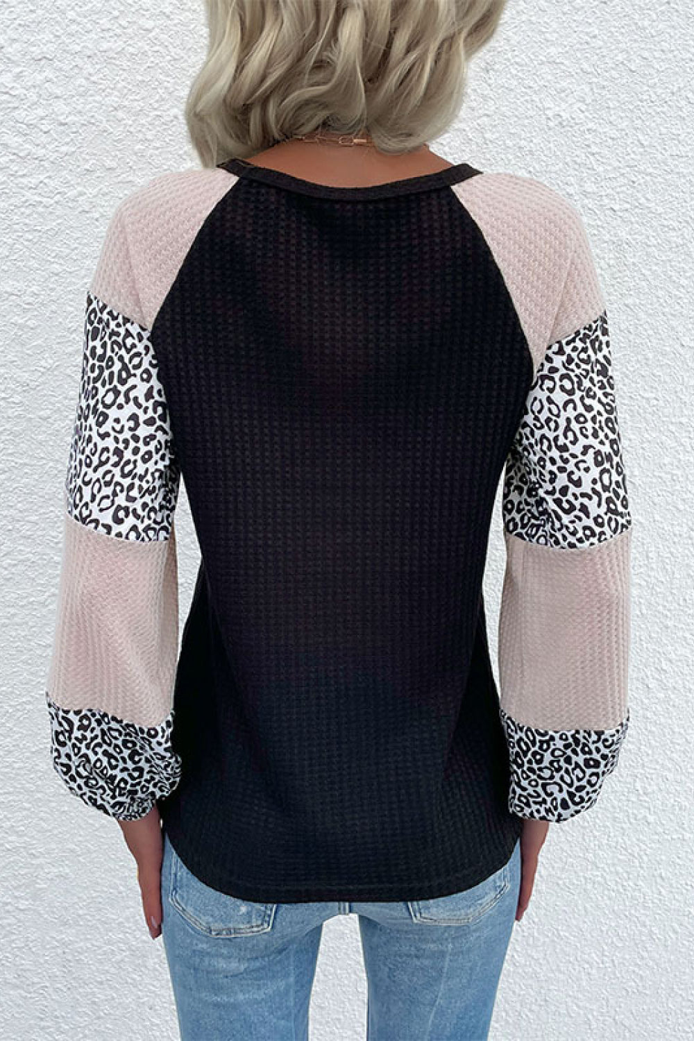 Contrast Leopard Print Waffle Knit Tee