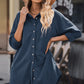 Button Front Curved Hem Raglan Sleeve Shirt Dress