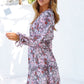 Floral Frill Trim Plunge Flounce Sleeve Dress
