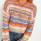 Rainbow Stripe Openwork Flare Sleeve Knit Top