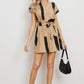 Contrast Tie Belt Notched Dress