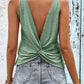 Twist Back V-Neck Eyelet Tank