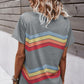 Multicolored Chevron Stripe Round Neck Side Slit T-Shirt