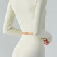 Ribbed Faux Layered Halter Neck Cropped Sports Top