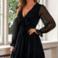 Swiss Dot Tie Front Frill Trim Plunge Dress