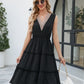 Contrast V-Neck Sleeveless Tiered Dress