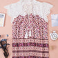 Floral Tassel Tie Eyelet Blouse