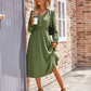 Buttoned V-Neck Flounce Sleeve Midi Dress