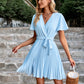 Tie Belt Surplice Pleated Dress