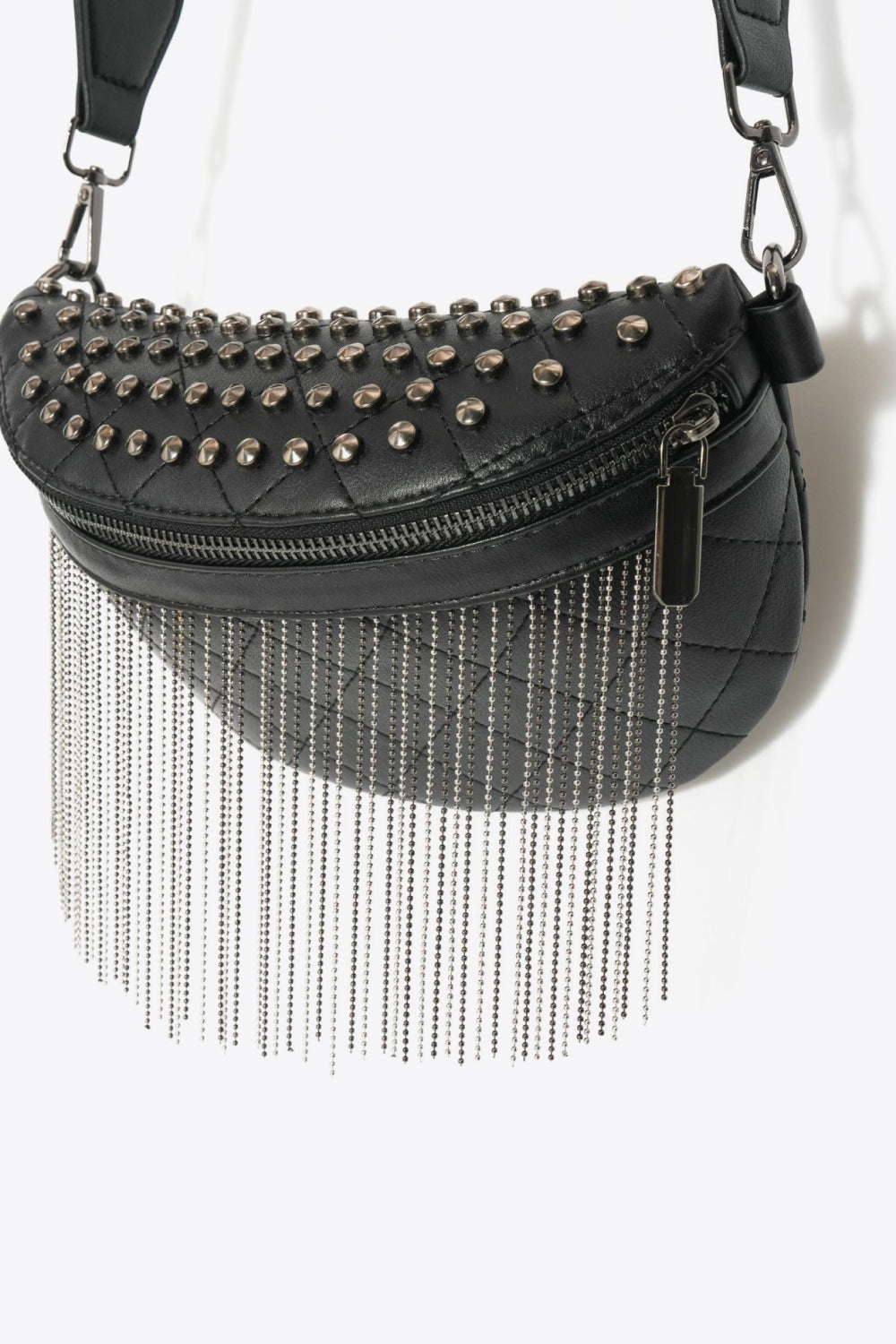 PU Leather Studded Sling Bag with Fringes