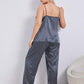 Plus Size Vertical Stripe Lace Trim Cami and Pants Pajama Set
