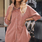 Button Front Curved Hem Raglan Sleeve Shirt Dress
