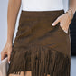 Fringe Detail Zip-Back Skirt with Pockets