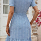 Leopard Print Tie Belt Puff Sleeve Dress