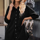 Button Front Curved Hem Raglan Sleeve Shirt Dress