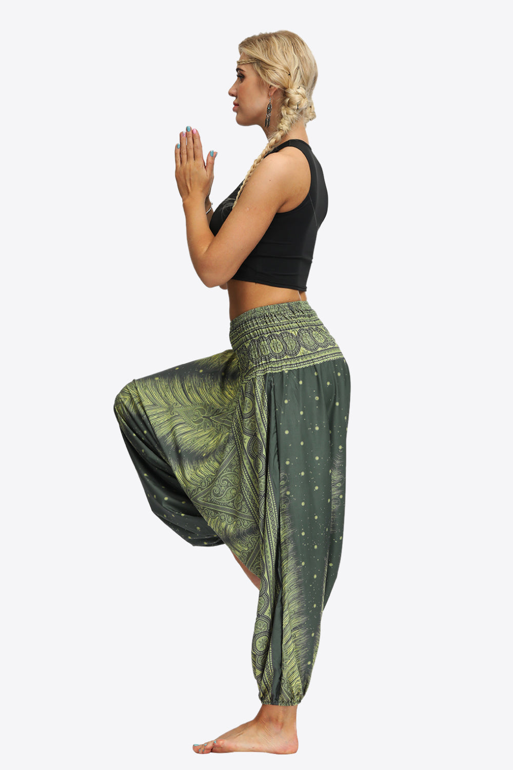 Printed Smocked Waist Harem Pants