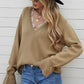 Lace Trim Flounce Sleeve V-Neck Sweater