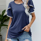 Pom-Pom Trim Flutter Sleeve Round Neck Tee