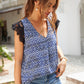 Printed Spliced Lace Plunge Blouse